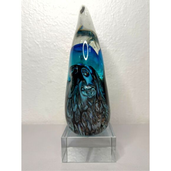 Handblown Murano? Glass Angel Fish Art Sculpture Bubbles Footed Plate 10” - Picture 2 of 8